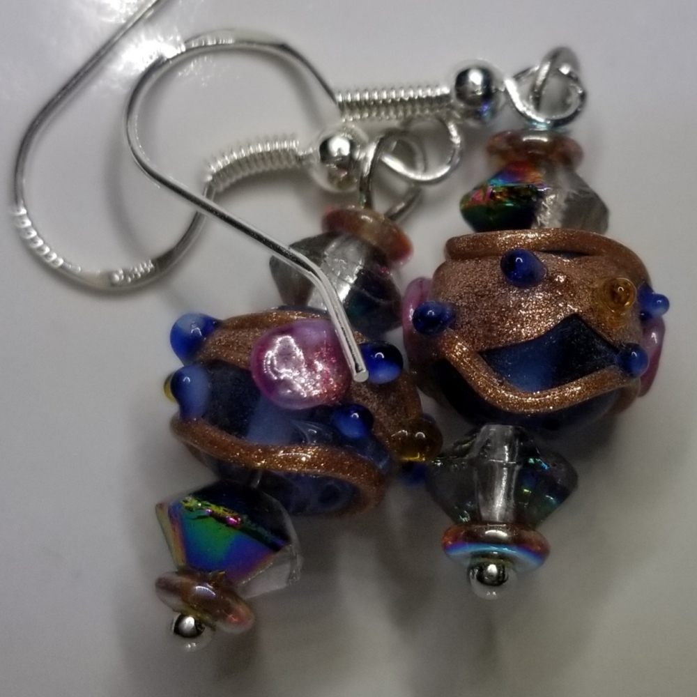 Vintage Art Glass & Sterling Silver Earrings